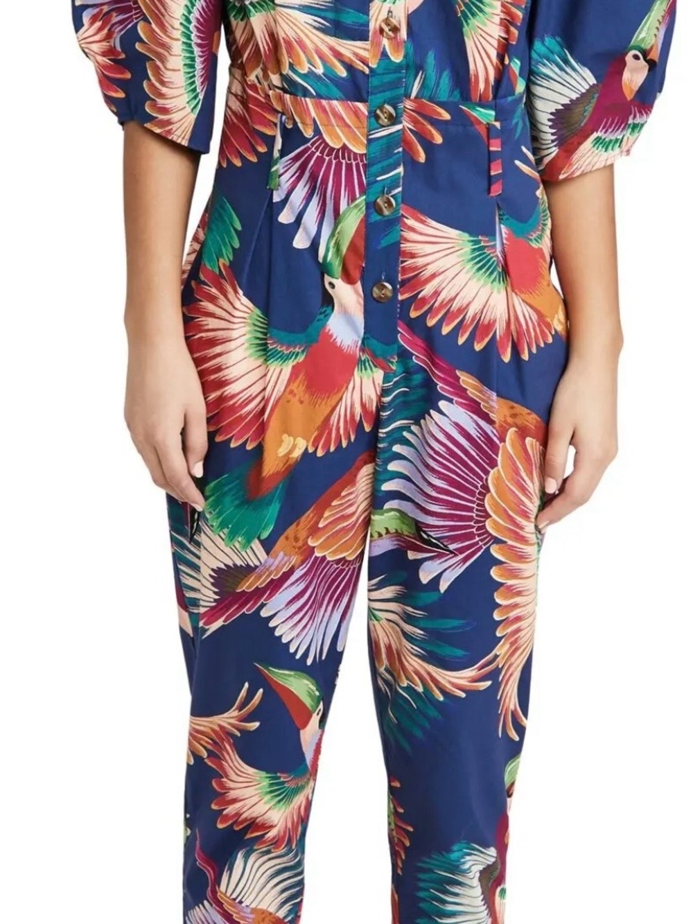 Farm Rio Colorful Tropical Bird Print Jumpsuit